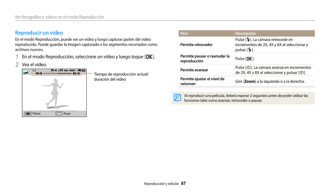 Samsung EC-ST72ZZBPRIL, EC-ST152FBDWE1, EC-ST72ZZBPWE1, EC-ST150FBPBE1, EC-ST150FBPWE1, EC-ST152FBDBE1 Reproducir un vídeo 