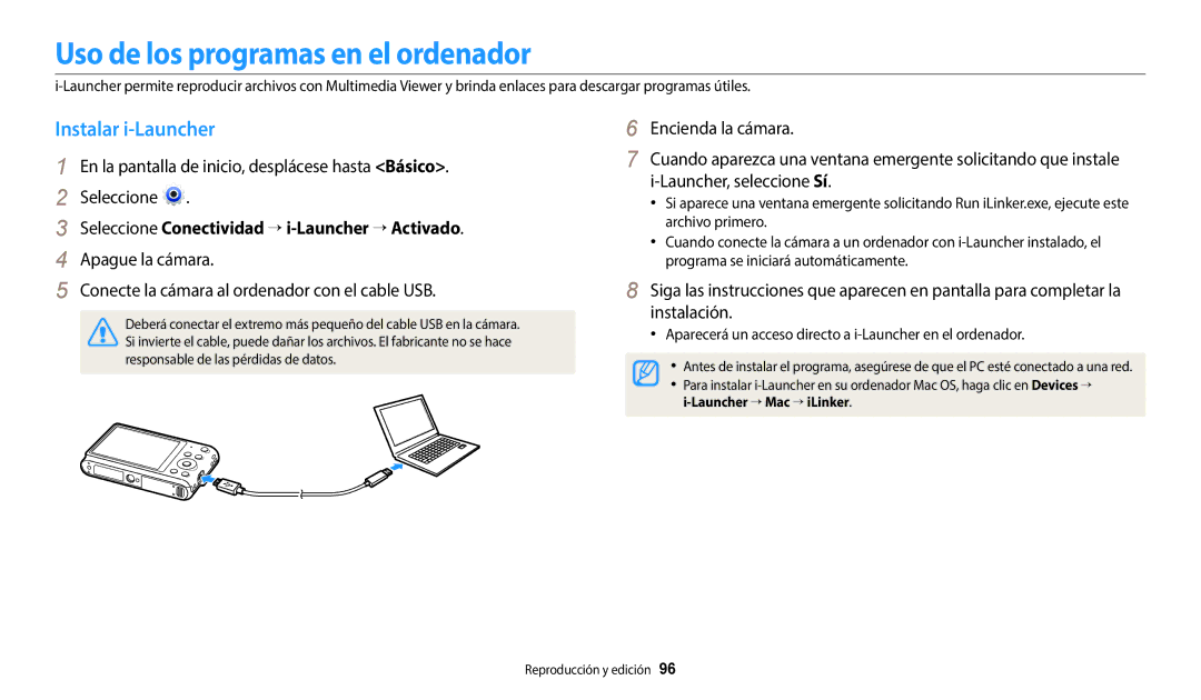 Samsung EC-ST72ZZBPWE1, EC-ST152FBDWE1, EC-ST150FBPBE1 manual Uso de los programas en el ordenador, Instalar i-Launcher 