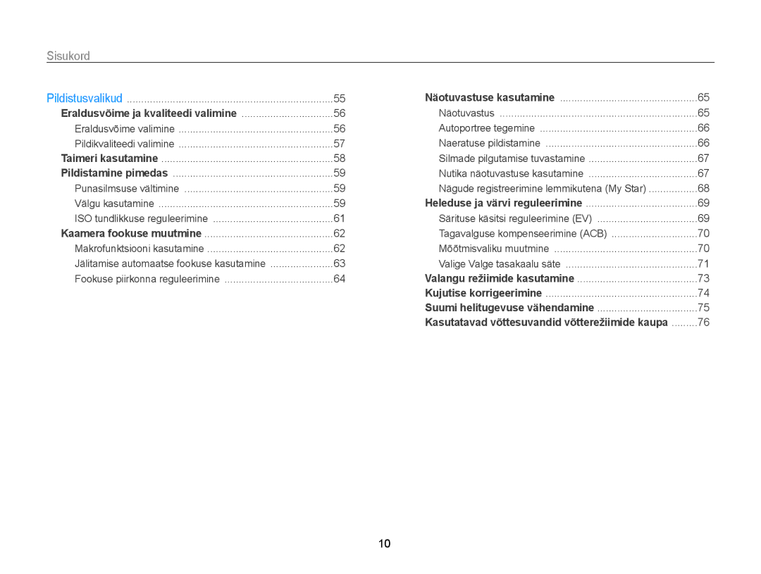 Samsung EC-ST200FBPRE2, EC-ST200FBPBE2, EC-ST200FBPSE2, EC-ST200FBPLE2 manual Sisukord﻿, Nutika näotuvastuse kasutamine 