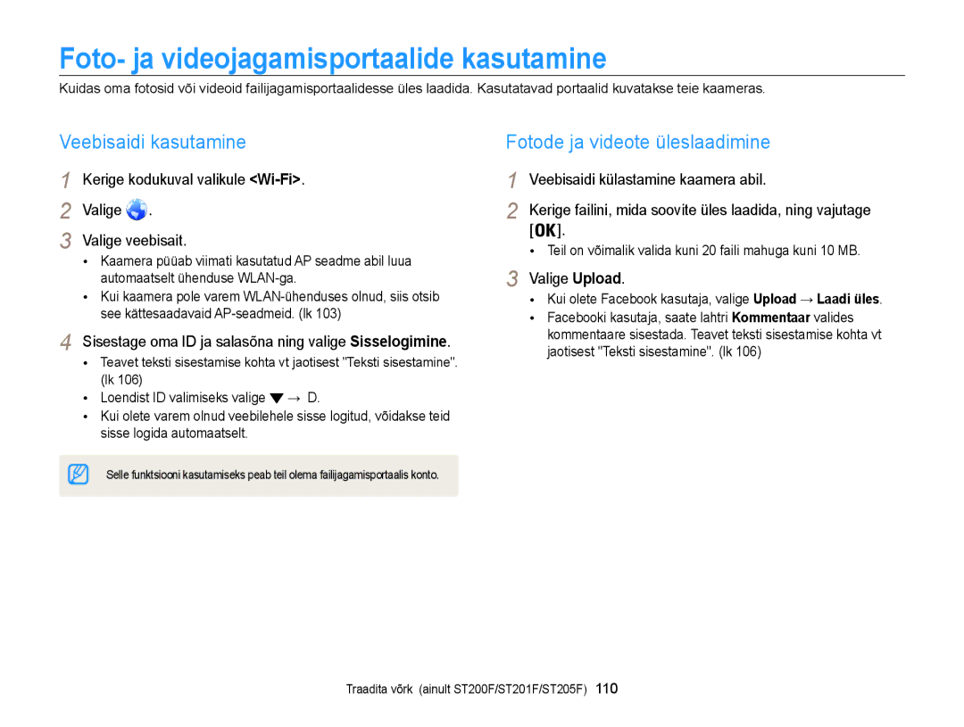 Samsung EC-ST200FBPRE2 Foto- ja videojagamisportaalide kasutamine, Veebisaidi kasutamine, Fotode ja videote üleslaadimine 