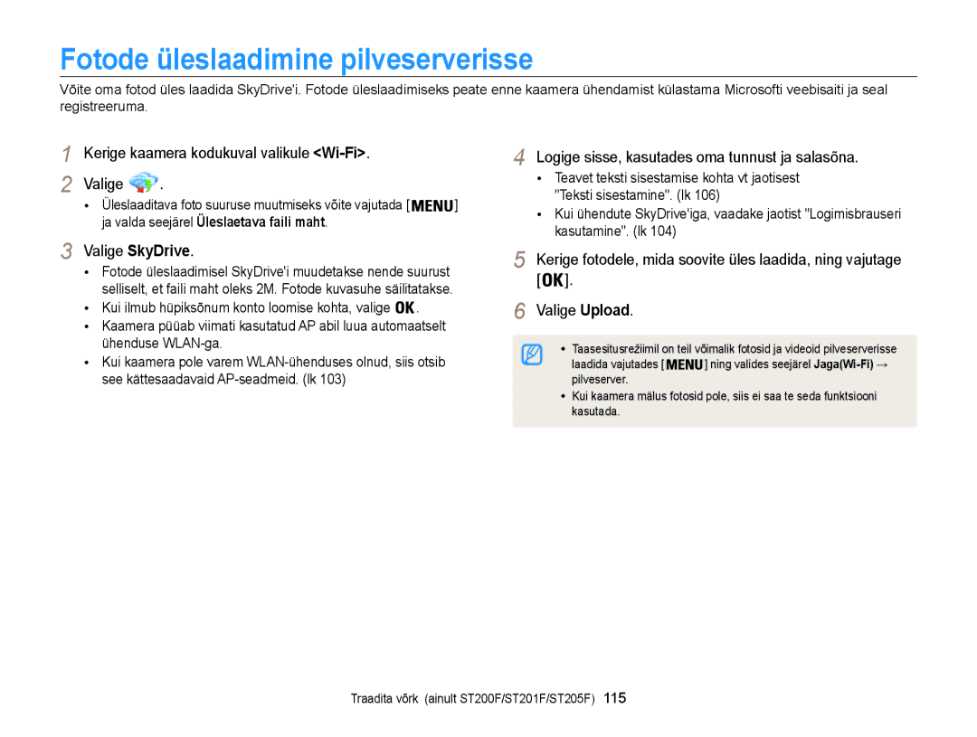 Samsung EC-ST200FBPBE2, EC-ST200FBPSE2, EC-ST200FBPLE2, EC-ST200FBPRE2 Fotode üleslaadimine pilveserverisse, Valige SkyDrive 