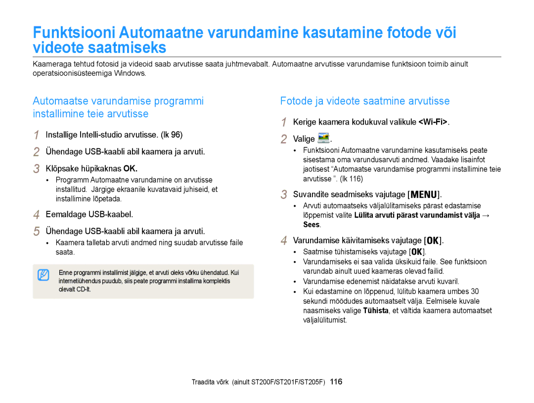 Samsung EC-ST200FBPSE2, EC-ST200FBPBE2, EC-ST200FBPLE2, EC-ST200FBPRE2 manual Fotode ja videote saatmine arvutisse 