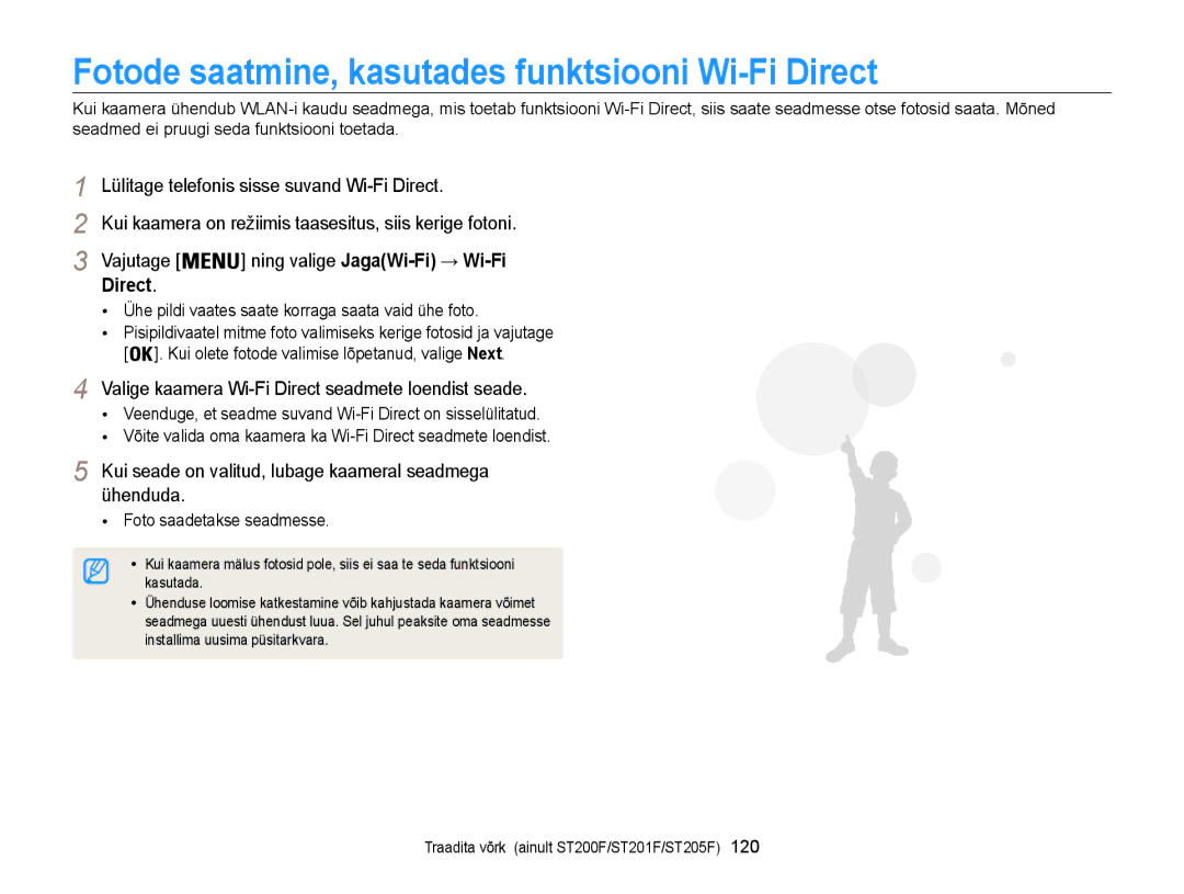 Samsung EC-ST200FBPSE2 Fotode saatmine, kasutades funktsiooni Wi-Fi Direct, Lülitage telefonis sisse suvand Wi-Fi Direct 