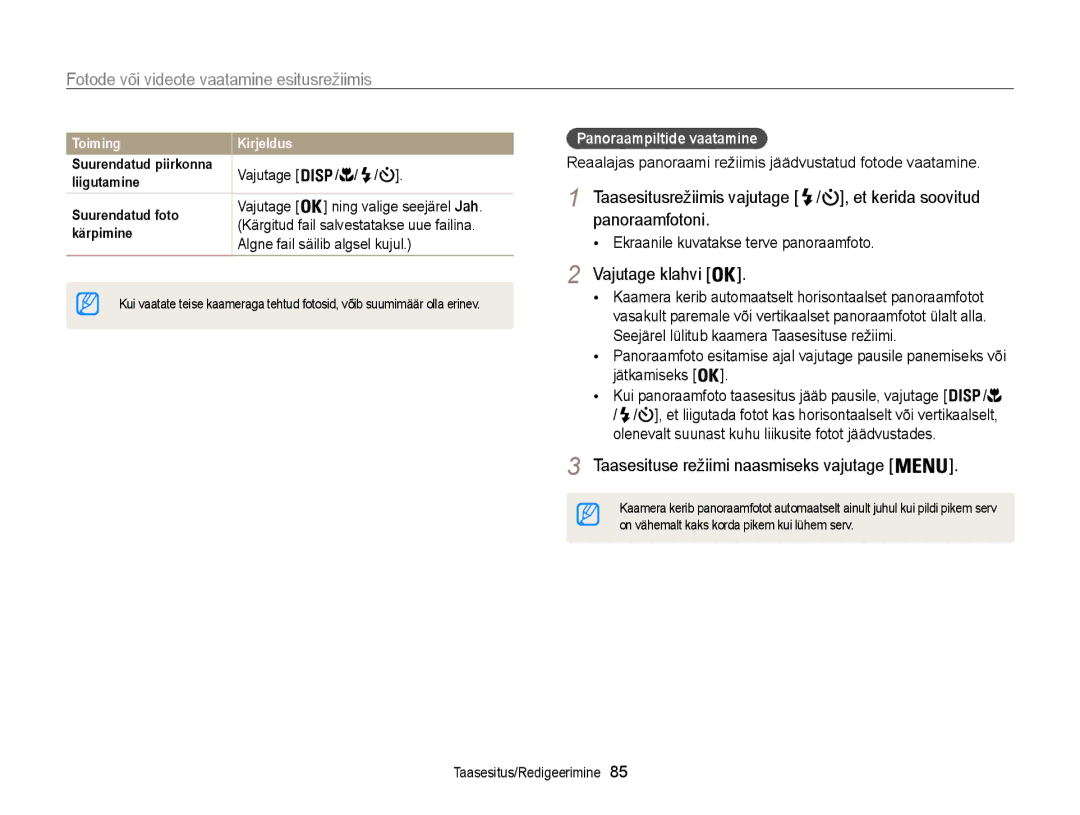 Samsung EC-ST200FBPLE2, EC-ST200FBPBE2 manual Vajutage klahvi, Algne fail säilib algsel kujul, Panoraampiltide vaatamine 