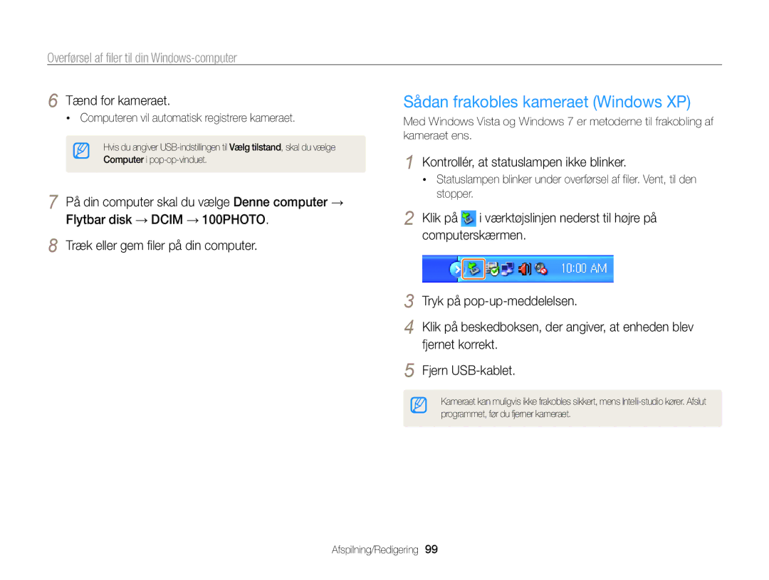 Samsung EC-ST200FBPBE2, EC-ST200FBPSE2, EC-ST200FBPLE2, EC-ST200FBPWE2, EC-ST200ZBPRE2 Sådan frakobles kameraet Windows XP 