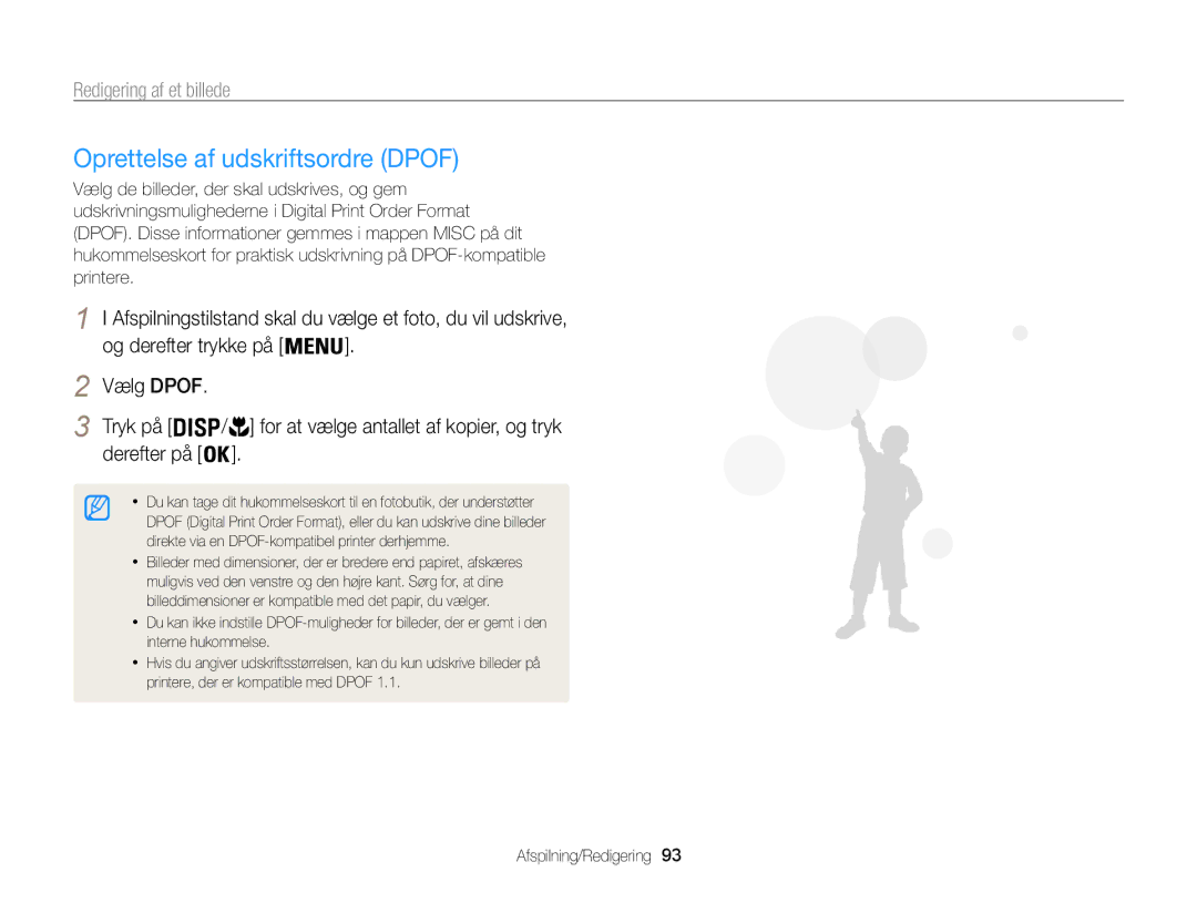 Samsung EC-ST200ZBPRE2 manual Oprettelse af udskriftsordre Dpof, Derefter på, For at vælge antallet af kopier, og tryk 