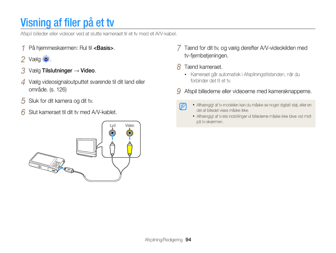 Samsung EC-ST200ZBPLE2, EC-ST200FBPBE2 Visning af filer på et tv, Afspil billederne eller videoerne med kameraknapperne 