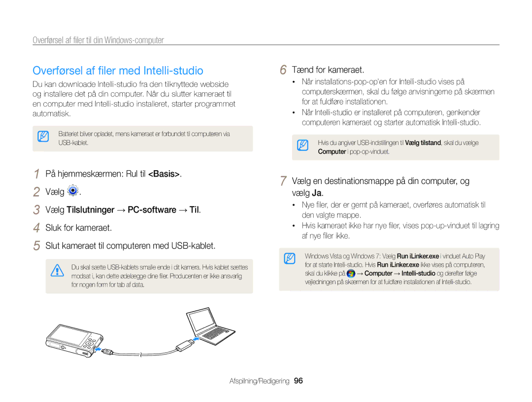 Samsung EC-ST200ZBPBE2 manual Overførsel af filer med Intelli-studio, Overførsel af filer til din Windows-computer 