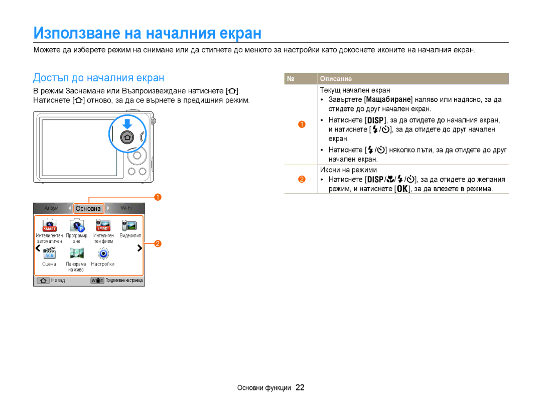 Samsung EC-ST200FBPSE3, EC-ST200FBPLE3 manual Използване на началния екран, Достъп до началния екран, Текущ начален екран 