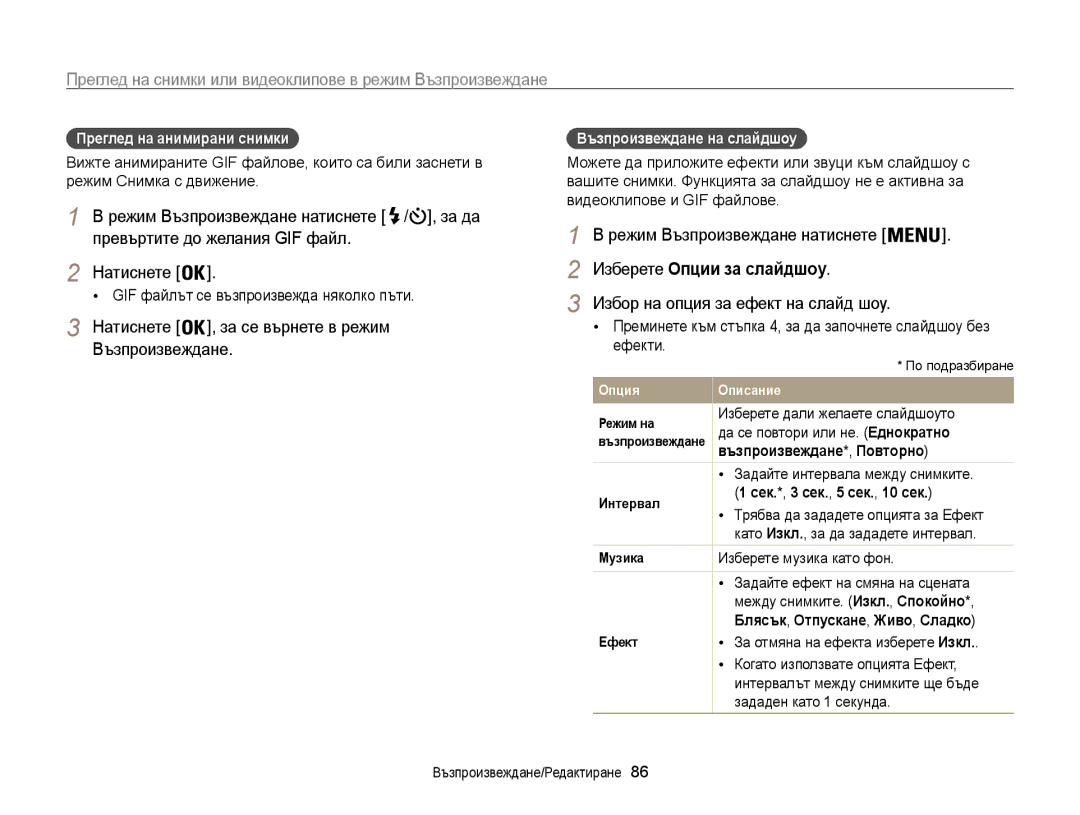 Samsung EC-ST200FBPLE3 manual Превъртите до желания GIF файл, Изберете Опции за слайдшоу, Преглед на анимирани снимки 