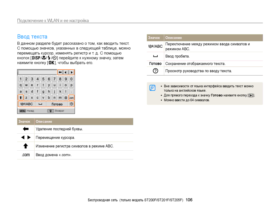 Samsung EC-ST200FBPBRU, EC-ST200FBPSRU, EC-ST200FBPLRU, EC-ST200FBPBE2 manual Ввод текста, Только на английском языке 