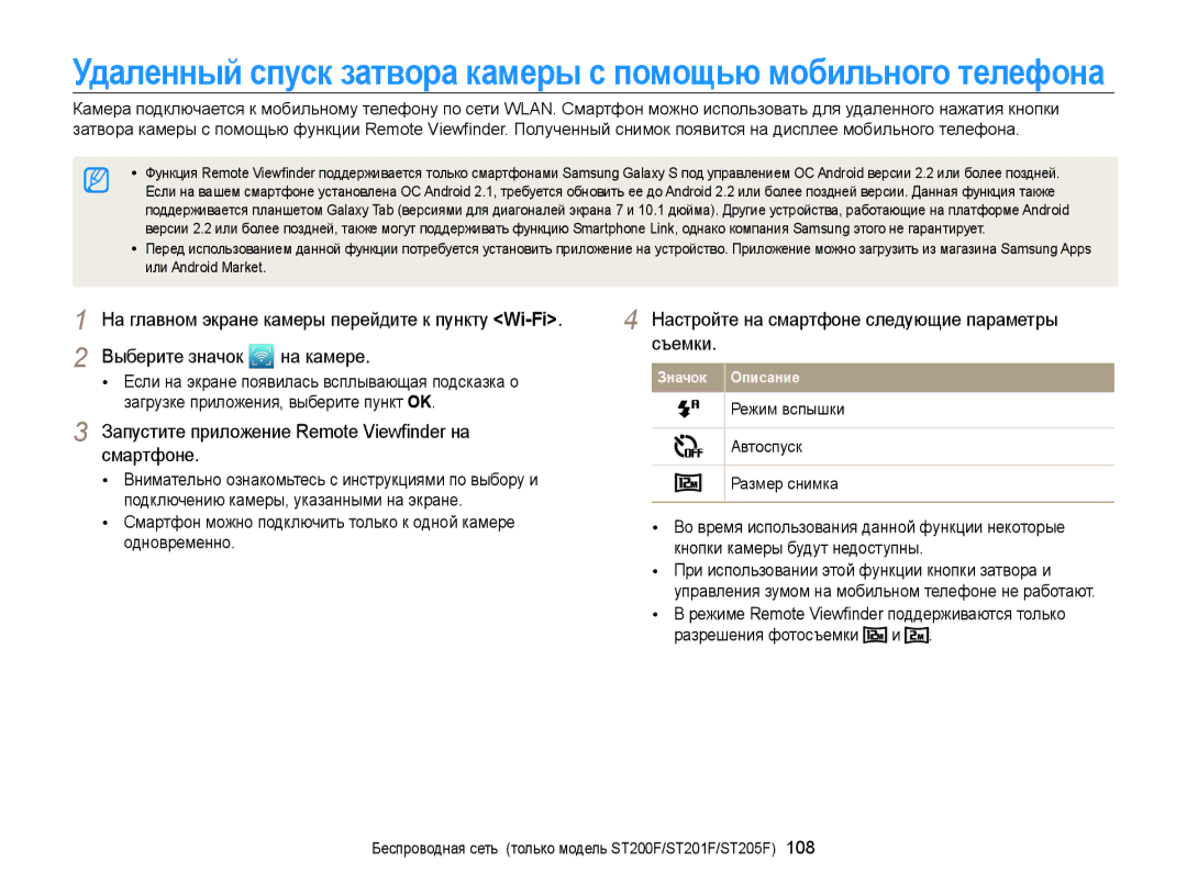 Samsung EC-ST200FBPSE2, EC-ST200FBPSRU Выберите значок На камере, Запустите приложение Remote Viewfinder на, Смартфоне 