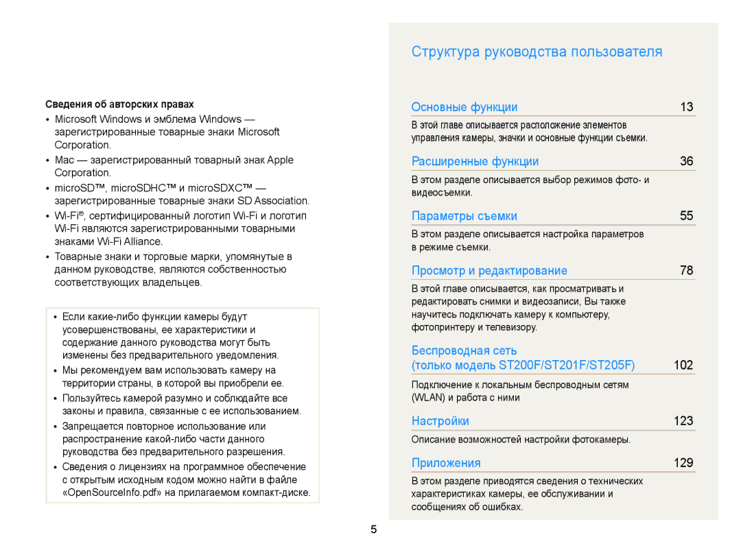 Samsung EC-ST200FBPRE2, EC-ST200FBPSRU, EC-ST200FBPLRU Структура руководства пользователя, Сведения об авторских правах 