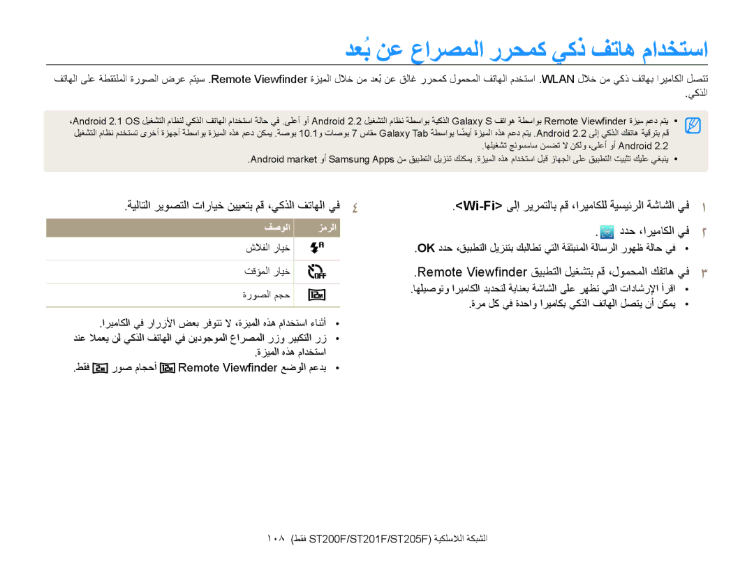 Samsung EC-ST200FDPRME, EC-ST200FDDBME, EC-ST200FDDRME manual دعُب نع عارصملا ررحمك يكذ فتاه مادختسا, ددح ،اريماكلا يف 