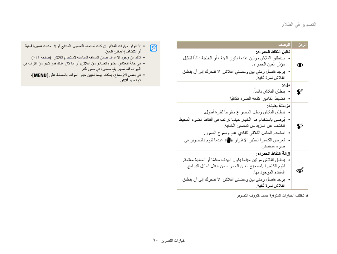 Samsung EC-ST200FBPLRU, EC-ST200FDDBME التصوير في الظتلا, ءارمحلا طاقنلا ليلقت, ءلم, ةئيطب ةنمازم, ءارمحلا طاقنلا ةلازإ 