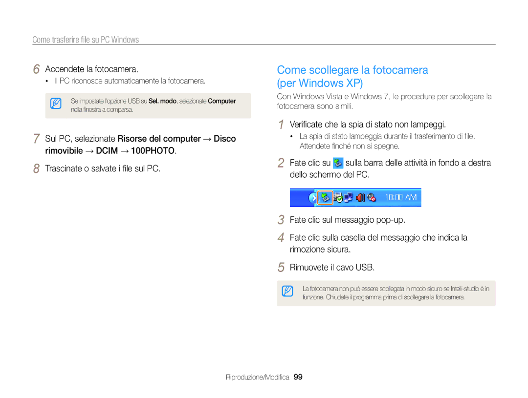 Samsung EC-ST200FBPSE1, EC-ST200ZBPBE1, EC-ST200FBPLE1, EC-ST200FBPBE1 manual Come scollegare la fotocamera per Windows XP 