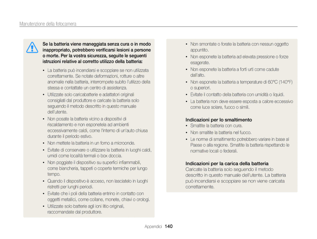 Samsung EC-ST200FDDSME, EC-ST200ZBPBE1, EC-ST200FBPLE1, EC-ST200FBPBE1, EC-ST200FBPWE1 manual Manutenzione della fotocamera 