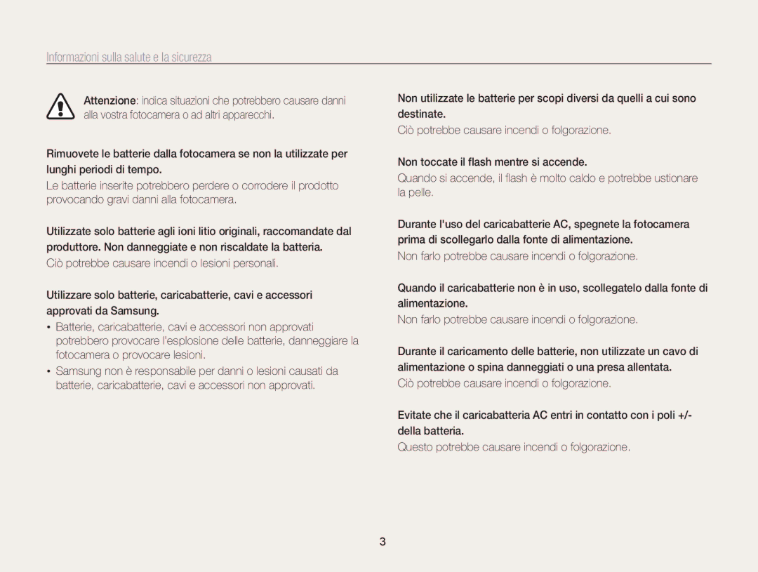 Samsung EC-ST200FBPSE1, EC-ST200ZBPBE1, EC-ST200FBPLE1, EC-ST200FBPBE1 manual Informazioni sulla salute e la sicurezza 