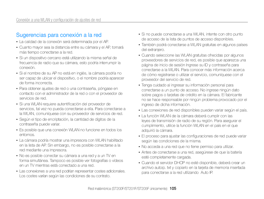 Samsung EC-ST200FBPWE1, EC-ST200ZBPLE1, EC-ST200ZBPBE1, EC-ST200FBPLE1, EC-ST200FBPRE1 Sugerencias para conexión a la red 