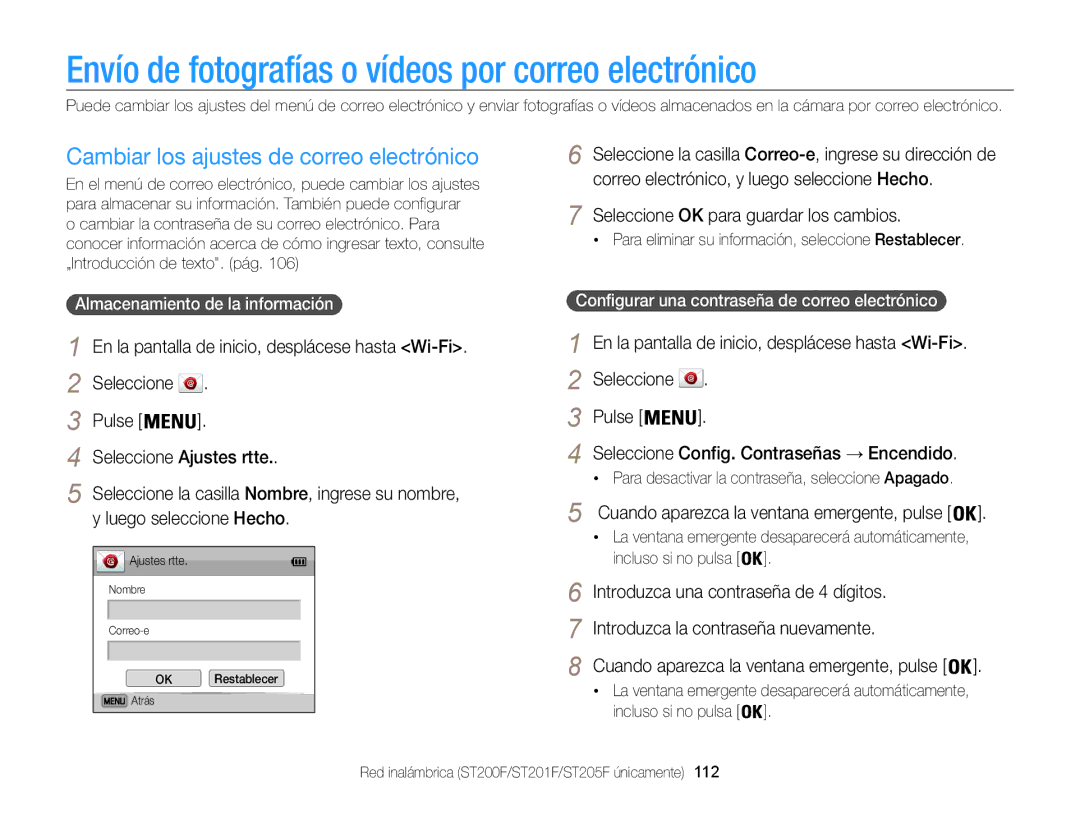 Samsung EC-ST200FBPRE1 Envío de fotografías o vídeos por correo electrónico, Cambiar los ajustes de correo electrónico 