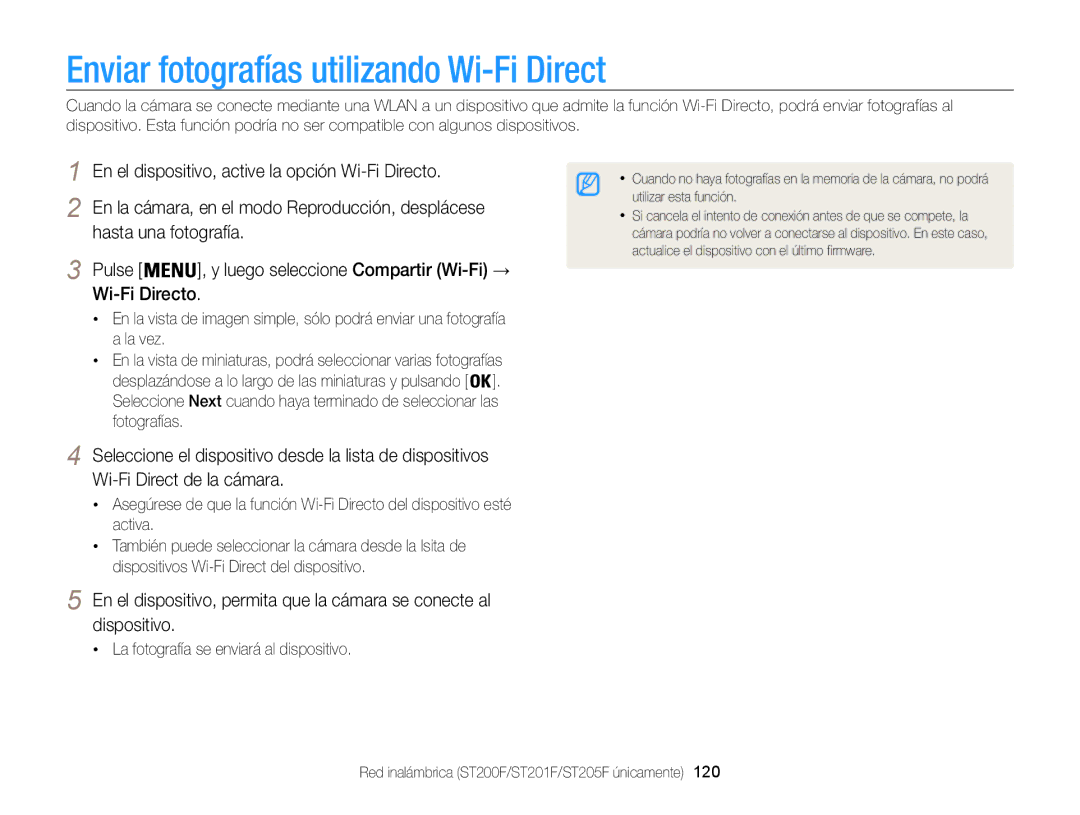 Samsung EC-ST200ZBPBE1, EC-ST200ZBPLE1 Enviar fotografías utilizando Wi-Fi Direct, La fotografía se enviará al dispositivo 