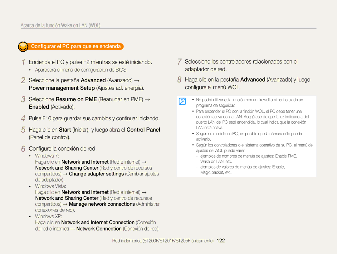 Samsung EC-ST200FBPRE1, EC-ST200ZBPLE1, EC-ST200ZBPBE1, EC-ST200FBPLE1, EC-ST200FBPBE1 Acerca de la función Wake on LAN WOL 
