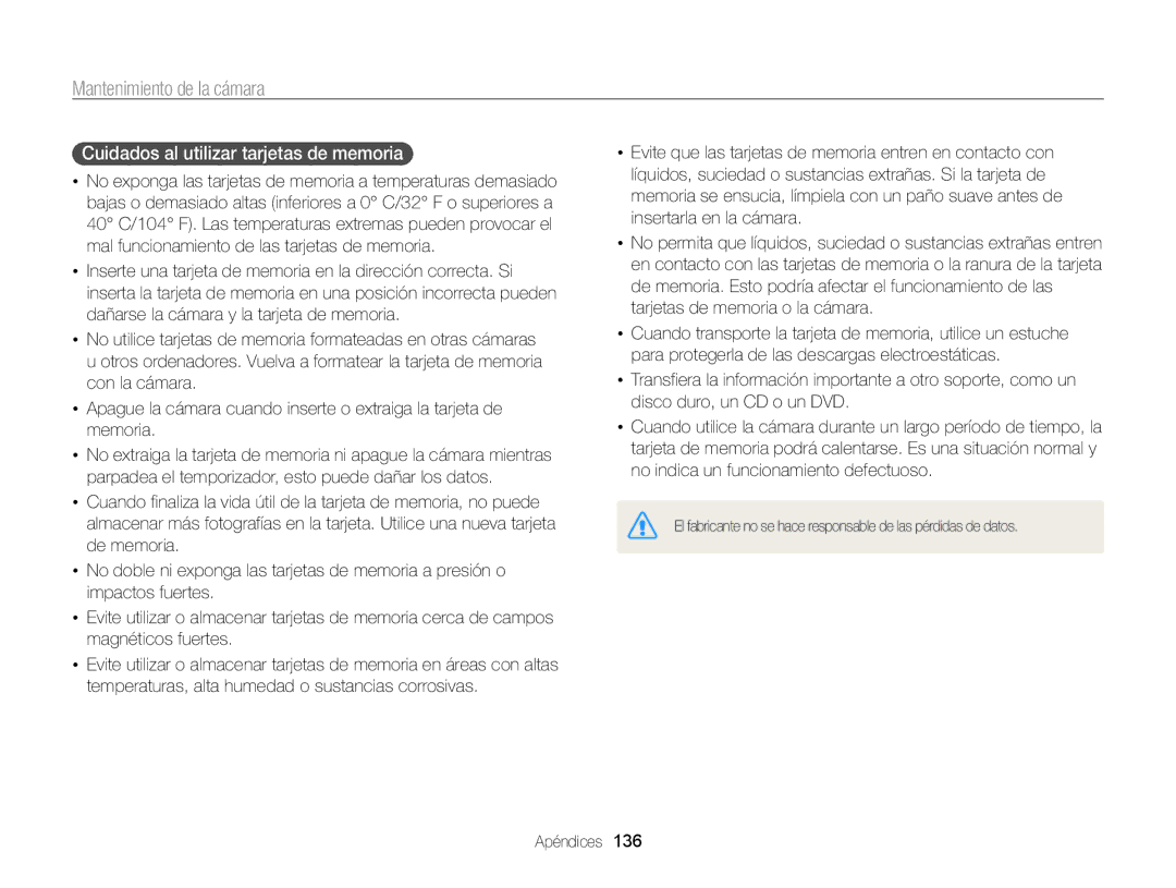 Samsung EC-ST200FBPSE1, EC-ST200ZBPLE1, EC-ST200ZBPBE1, EC-ST200FBPLE1 manual Cuidados al utilizar tarjetas de memoria 