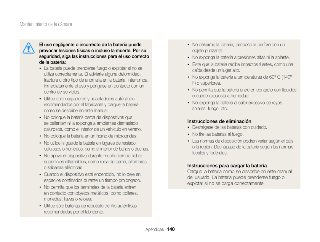 Samsung EC-ST200ZBPBE1, EC-ST200ZBPLE1, EC-ST200FBPLE1, EC-ST200FBPRE1 manual No coloque la batería en un horno de microondas 