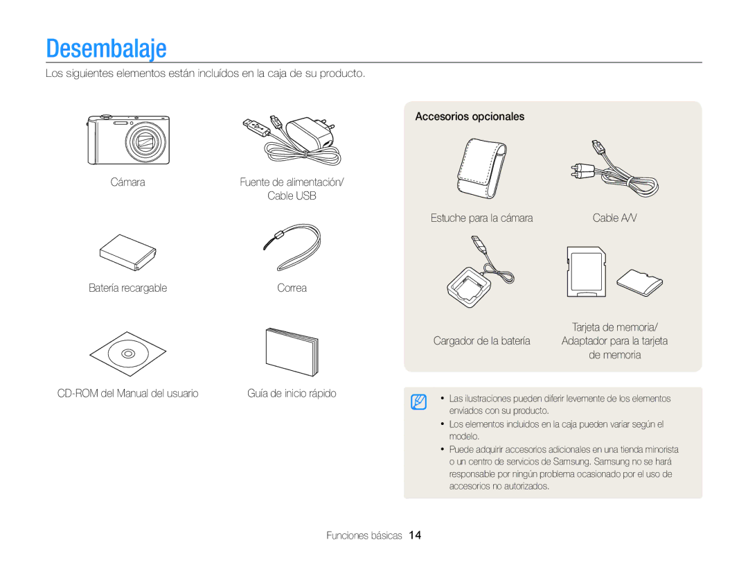 Samsung EC-ST200ZBPRE1, EC-ST200ZBPLE1, EC-ST200ZBPBE1, EC-ST200FBPLE1, EC-ST200FBPRE1, EC-ST200FBPBE1 manual Desembalaje 