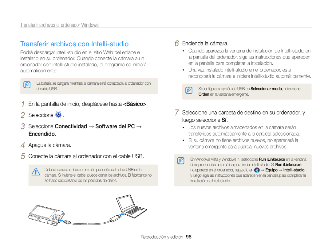 Samsung EC-ST200FBPSE1, EC-ST200ZBPLE1 Transferir archivos con Intelli-studio, Transferir archivos al ordenador Windows 