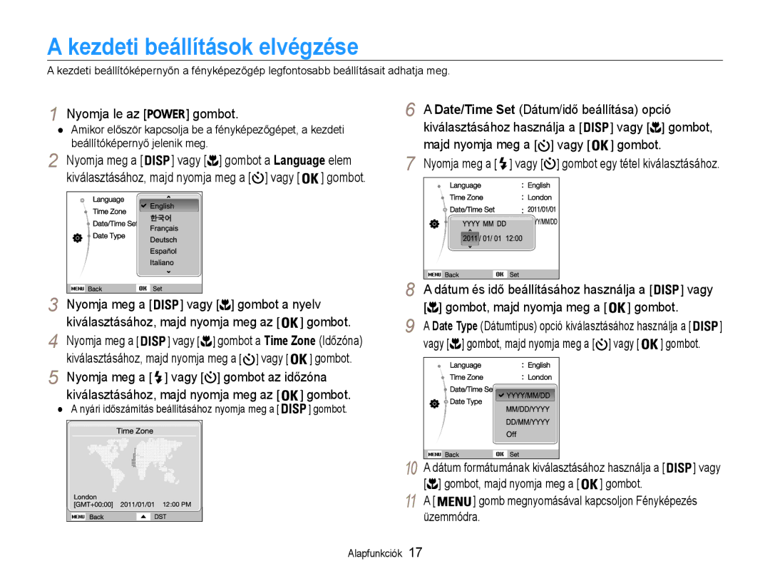 Samsung EC-ST30ZZBPEE2, EC-ST30ZZBPBE1 Kezdeti beállítások elvégzése, Kiválasztásához használja a, Vagy, Gombot, Üzemmódra 