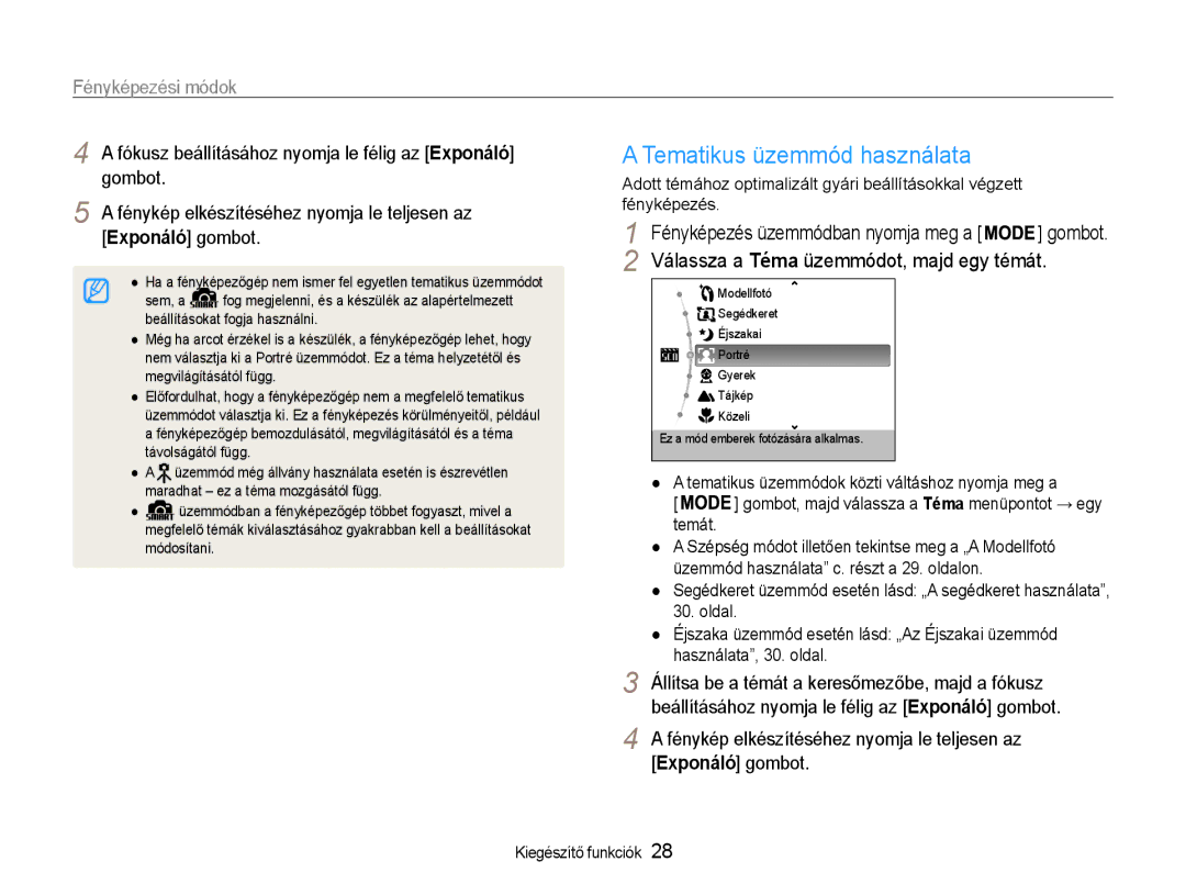 Samsung EC-ST30ZZBPEE3, EC-ST30ZZBPBE1 manual Tematikus üzemmód használata, Fénykép elkészítéséhez nyomja le teljesen az 