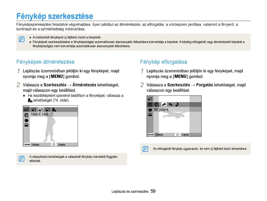 Samsung EC-ST30ZZBPBE1, EC-ST30ZZBPPE3, EC-ST30ZZBPSE3 Fénykép szerkesztése, Fényképek átméretezése, Fénykép elforgatása 