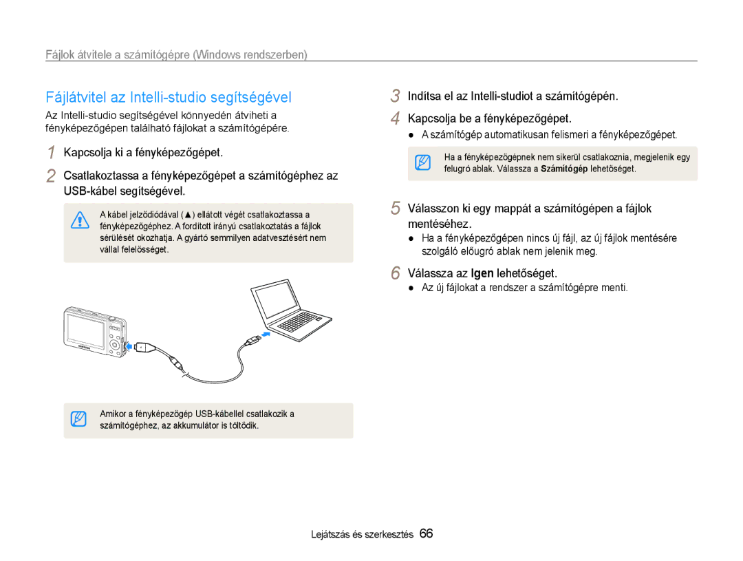 Samsung EC-ST30ZZBPPE2 Fájlátvitel az Intelli-studio segítségével, Számítógép automatikusan felismeri a fényképezőgépet 