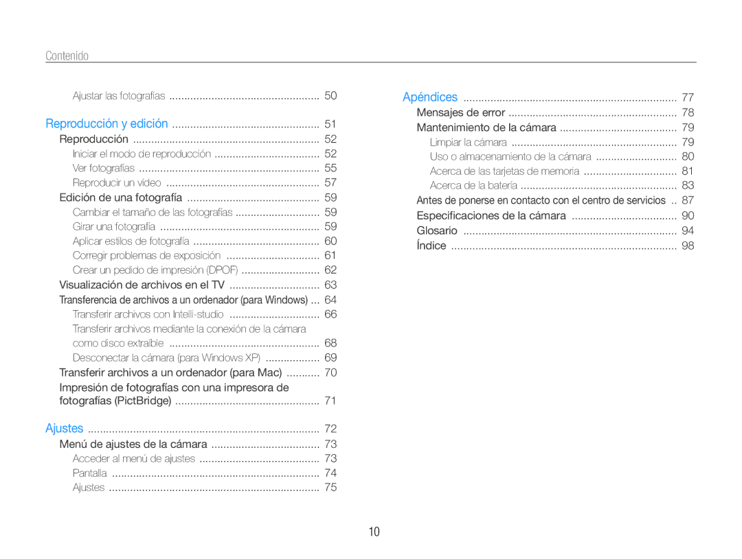 Samsung EC-ST30ZZBPBE1, EC-ST30ZZBPEE1, EC-ST30ZZBPPE1 manual Contenido, Impresión de fotografías con una impresora de 