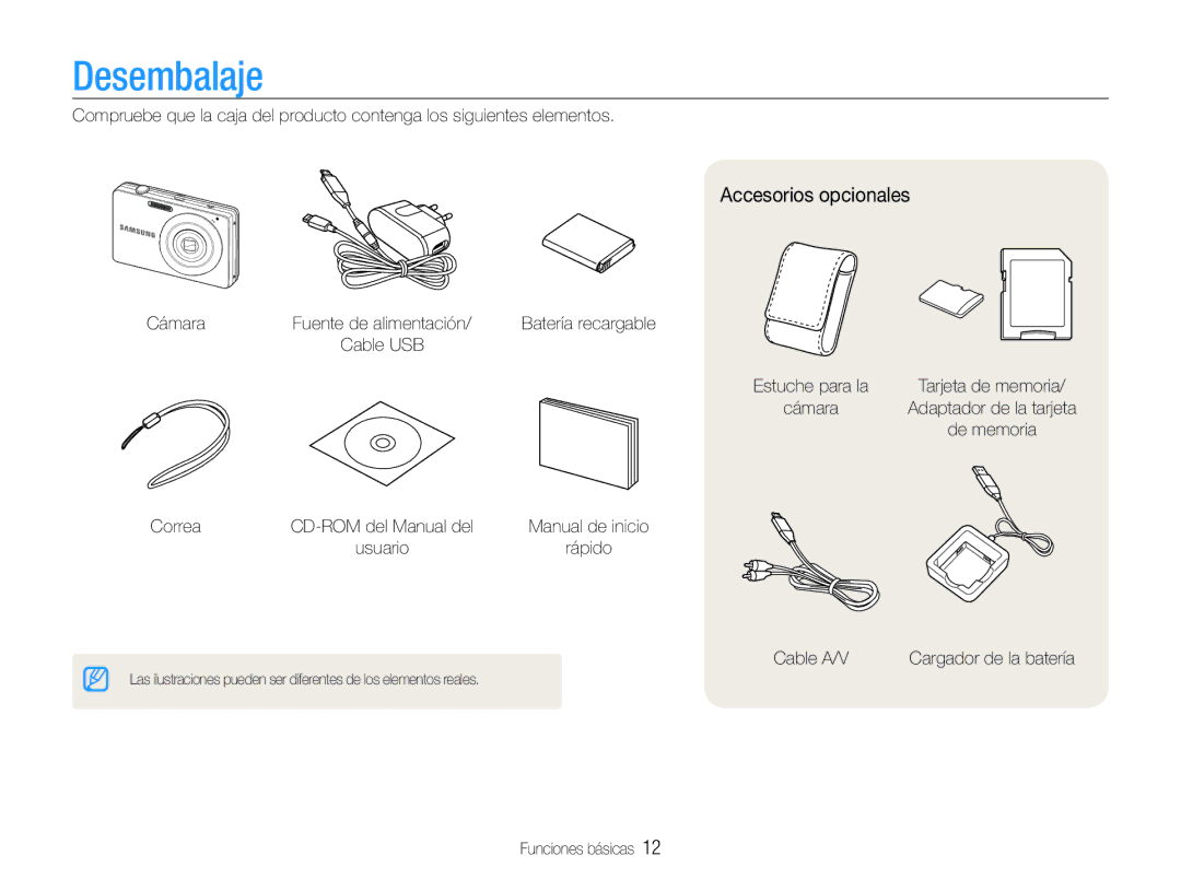 Samsung EC-ST30ZZBPPE1, EC-ST30ZZBPEE1, EC-ST30ZZBPLE1, EC-ST30ZZBPBE1 manual Desembalaje, Accesorios opcionales 