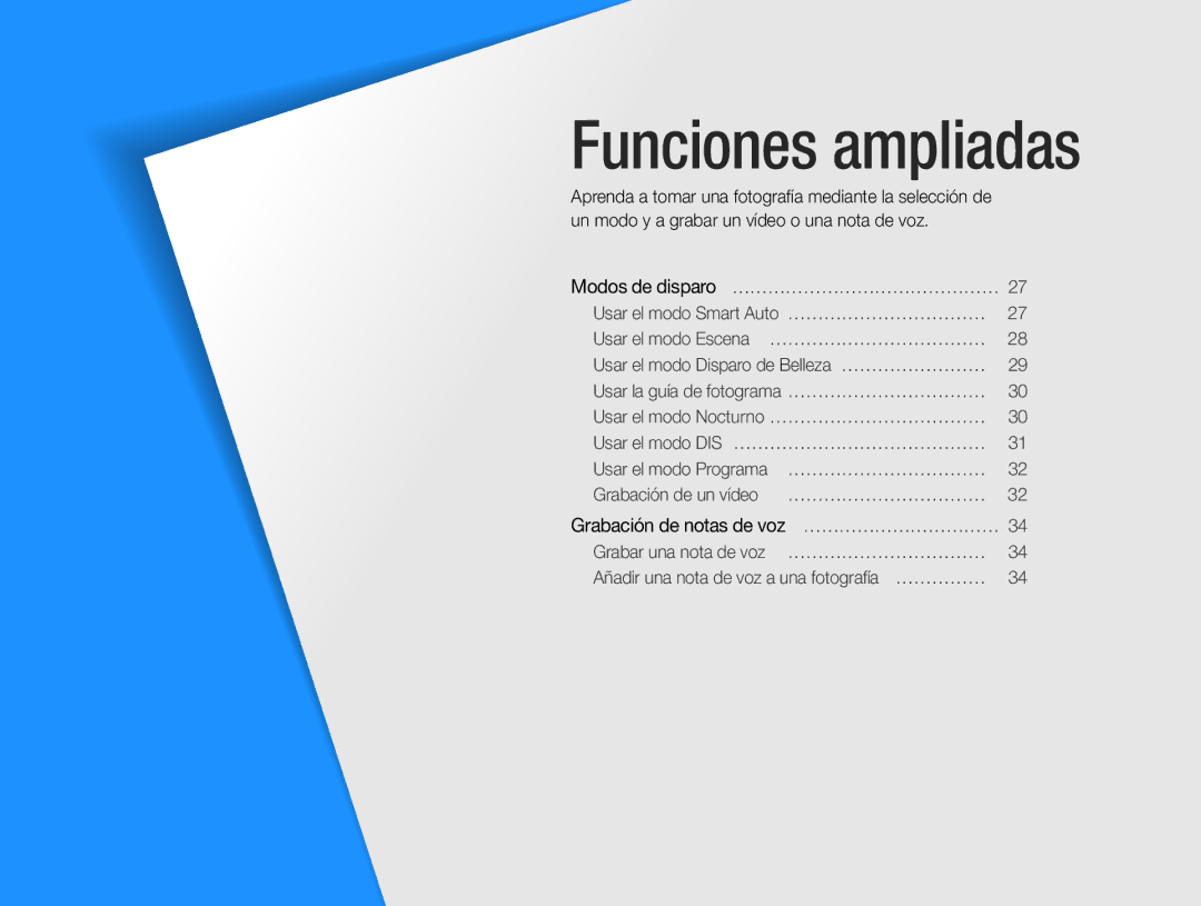 Samsung EC-ST30ZZBPBE1, EC-ST30ZZBPEE1, EC-ST30ZZBPPE1, EC-ST30ZZBPLE1 manual Funciones ampliadas 