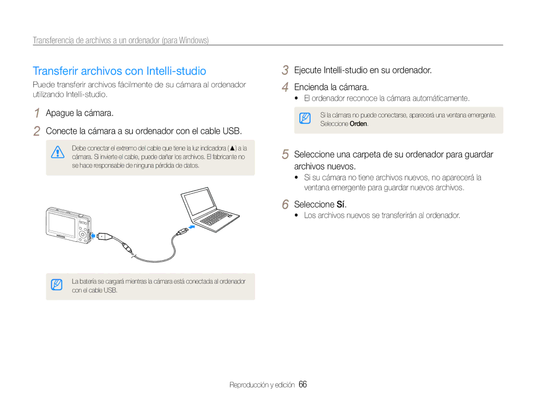 Samsung EC-ST30ZZBPBE1 Transferir archivos con Intelli-studio, Ejecute Intelli-studio en su ordenador Encienda la cámara 