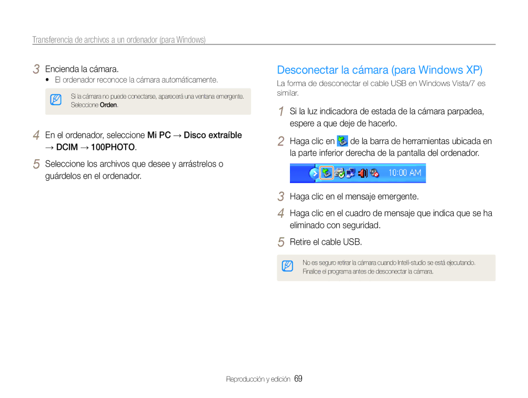 Samsung EC-ST30ZZBPLE1, EC-ST30ZZBPEE1, EC-ST30ZZBPPE1, EC-ST30ZZBPBE1 manual Desconectar la cámara para Windows XP 