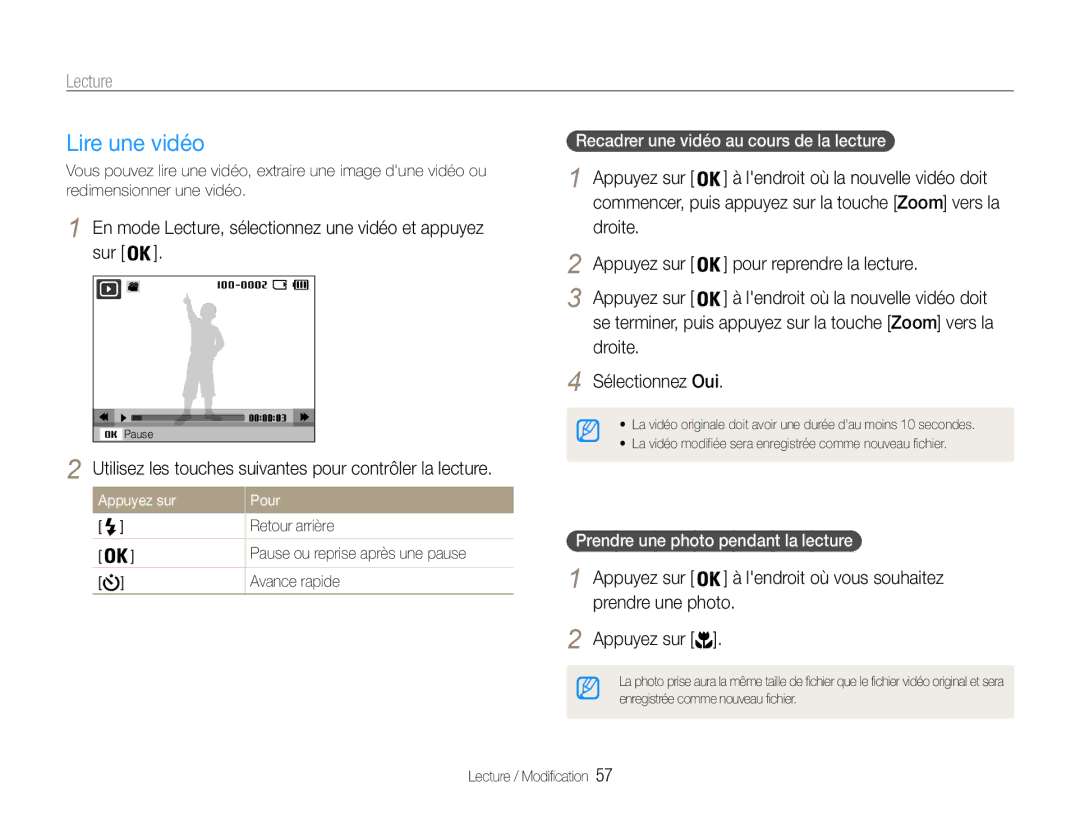 Samsung EC-ST30ZZDPBZA, EC-ST30ZZBPEE1, EC-ST30ZZBPPE1, EC-ST30ZZBPLE1, EC-ST30ZZDPPZA, EC-ST30ZZBPBE1 manual Lire une vidéo 