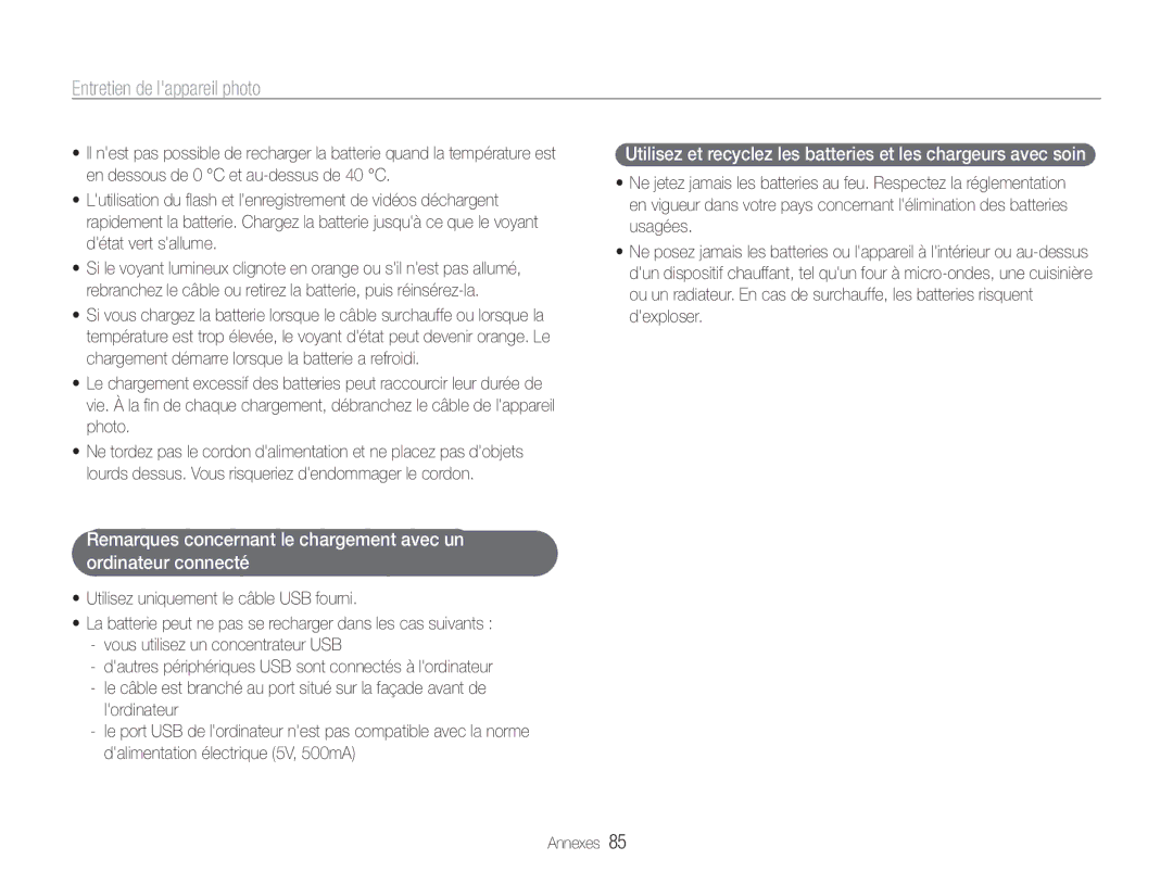 Samsung EC-ST30ZZDPSZA, EC-ST30ZZBPEE1, EC-ST30ZZBPPE1, EC-ST30ZZDPBZA, EC-ST30ZZBPLE1 manual Entretien de lappareil photo 