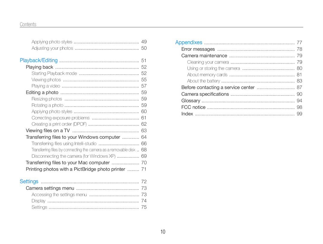 Samsung EC-ST30ZZBPSE3, EC-ST30ZZBPEE1, EC-ST30ZZBPPE1, EC-ST30ZZDPBZA, EC-ST30ZZBPLE1, EC-ST30ZZDPPZA manual Contents﻿ 