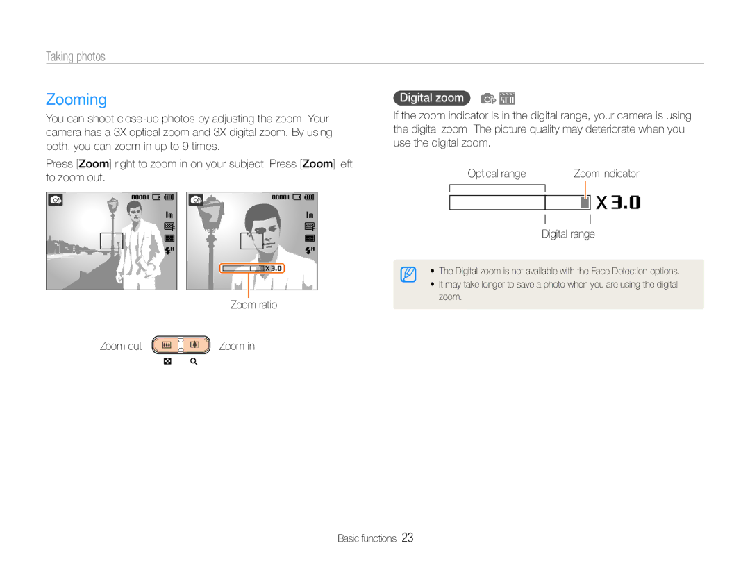 Samsung EC-ST30ZZBPSRU, EC-ST30ZZBPEE1, EC-ST30ZZBPPE1, EC-ST30ZZDPBZA Zooming, Taking photos, Digital zoom, Digital range 
