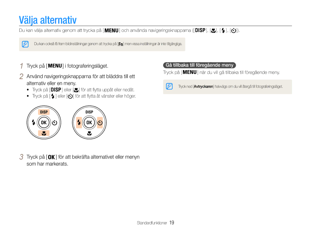 Samsung EC-ST30ZZBPBE2, EC-ST30ZZBPEE2 manual Välja alternativ, Tryck på Fotograferingsläget, Alternativ eller en meny 
