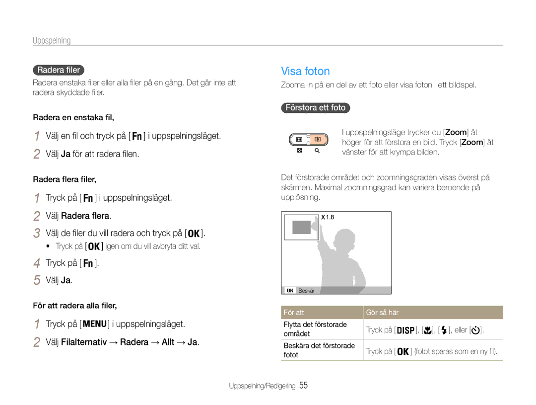 Samsung EC-ST30ZZBPBE2 manual Visa foton, Välj Ja för att radera filen, Tryck på Uppspelningsläget Välj Radera flera 