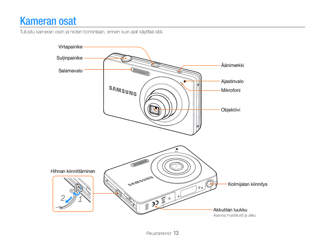 Samsung EC-ST30ZZBPBE2, EC-ST30ZZBPEE2, EC-ST30ZZBPPE2, EC-ST30ZZBPLE2, EC-ST30ZZBPRE2, EC-ST30ZZBPSE2 manual Kameran osat 