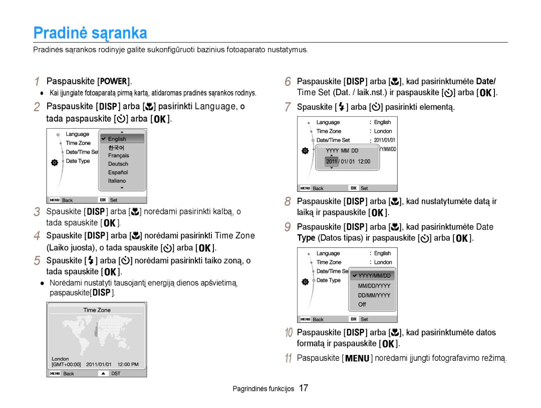 Samsung EC-ST30ZZBPRE2, EC-ST30ZZBPEE2, EC-ST30ZZBPPE2, EC-ST30ZZBPBE2, EC-ST30ZZBPSE2 manual Pradinė sąranka 