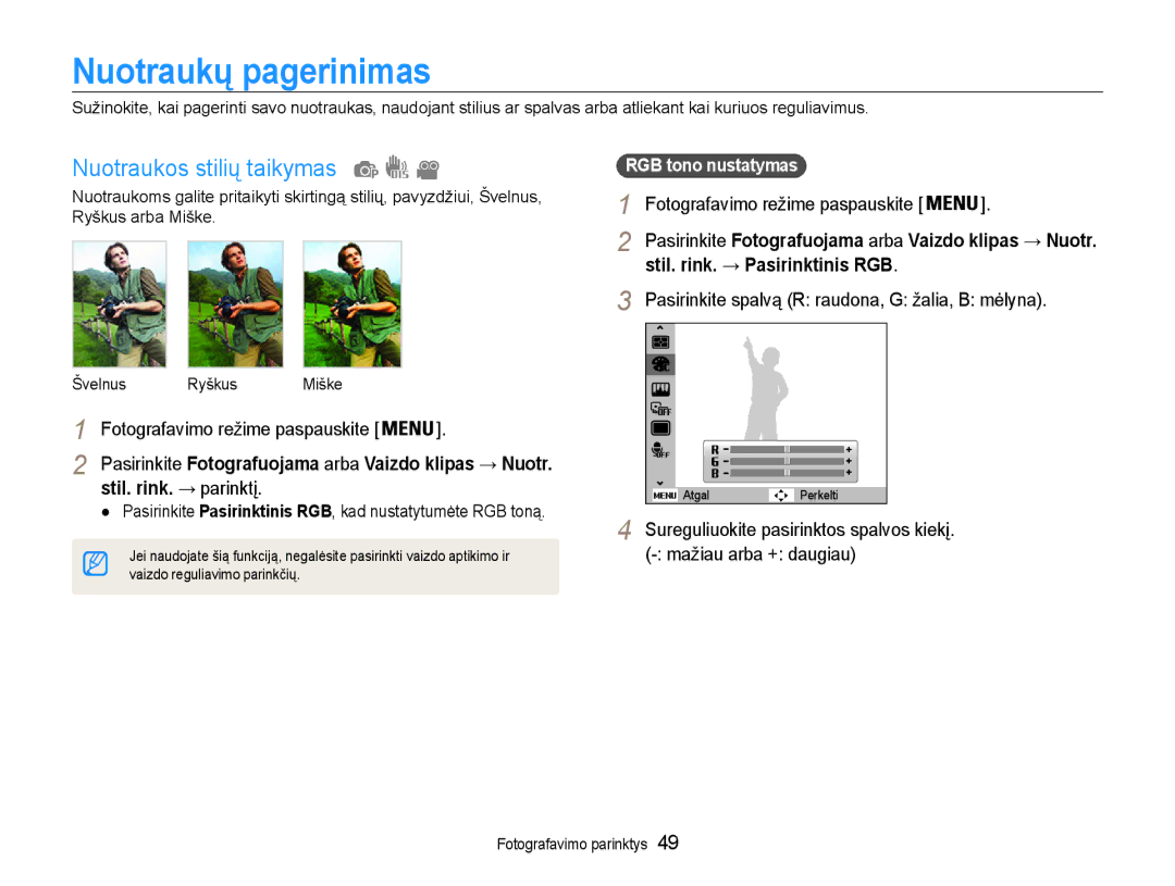 Samsung EC-ST30ZZBPEE2, EC-ST30ZZBPPE2 manual Nuotraukų pagerinimas, Nuotraukos stilių taikymas, Stil. rink. → parinktį 