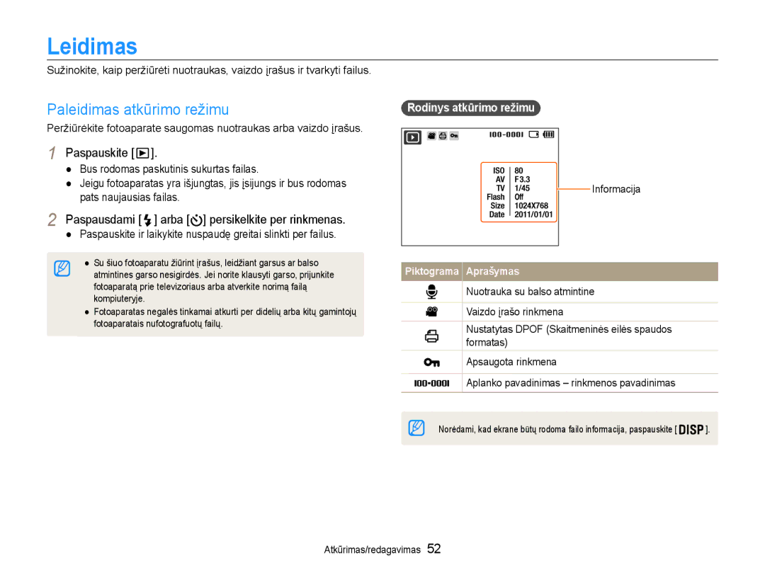 Samsung EC-ST30ZZBPRE2 Leidimas, Paleidimas atkūrimo režimu, Paspausdami arba persikelkite per rinkmenas, Informacija 