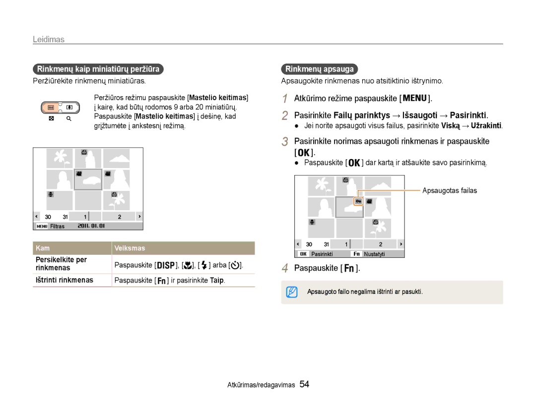 Samsung EC-ST30ZZBPEE2, EC-ST30ZZBPPE2 Atkūrimo režime paspauskite, Pasirinkite norimas apsaugoti rinkmenas ir paspauskite 